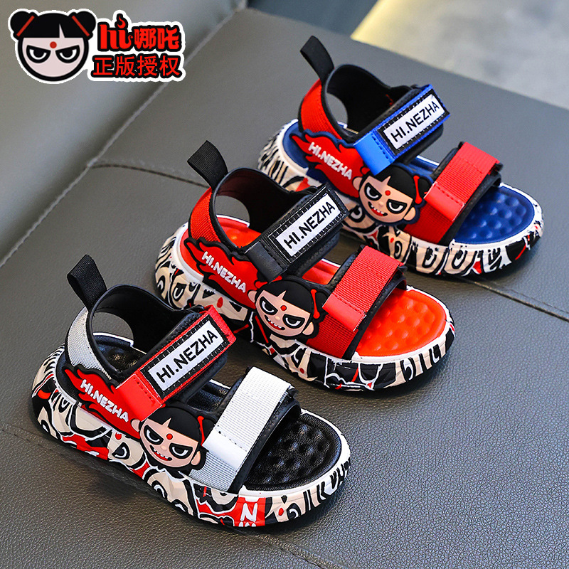 Genuine Nezha sandalias para niños, velcro, antideslizante y transpirable para niños, estudiantes, sandalias de princesa para niñas de playa