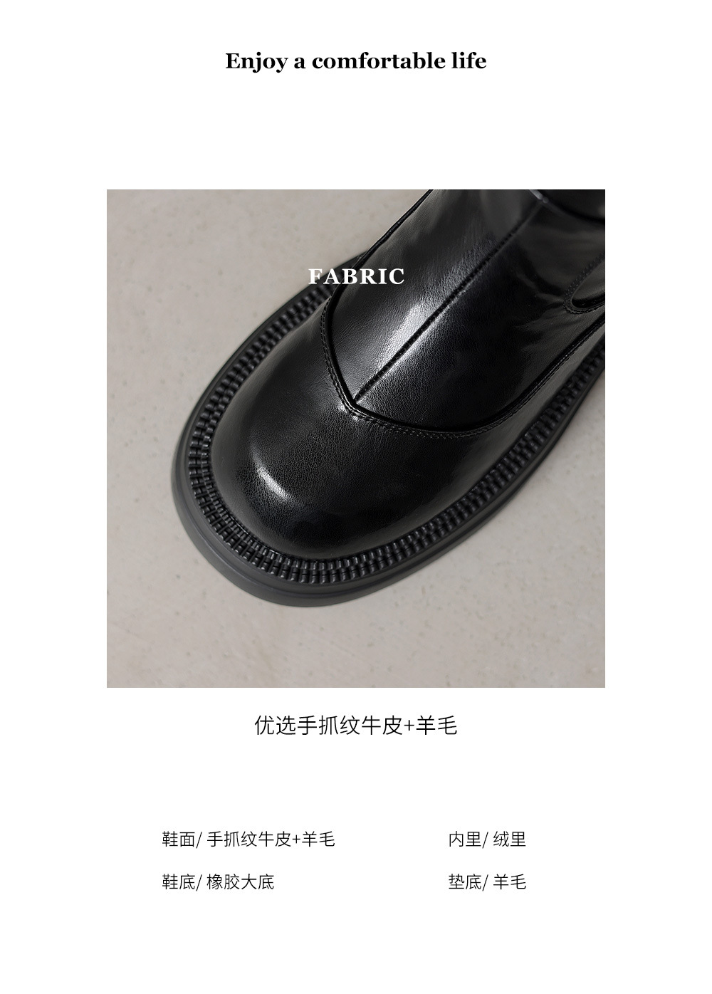 Boot nữ da thật cổ cao đế dày lông ấm mùa đông chống nước — màu nâu chi tiết 3
