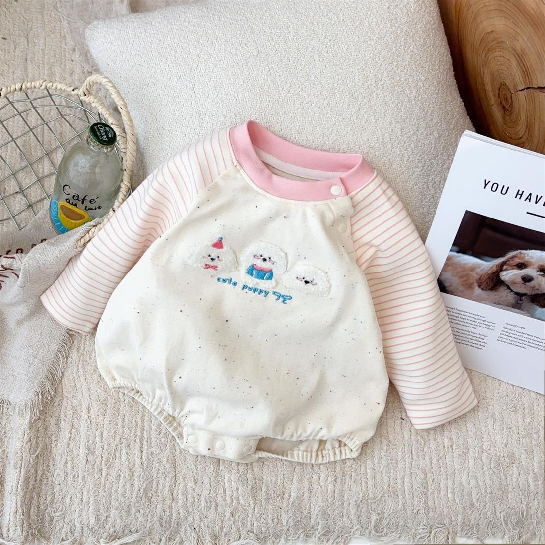 Ropa para niños coreanos, nuevos productos de primavera, bebés y niños pequeños, lindos cachorros de peluche, súper lindos, bebés femeninos, agradables para la piel, mamelucos