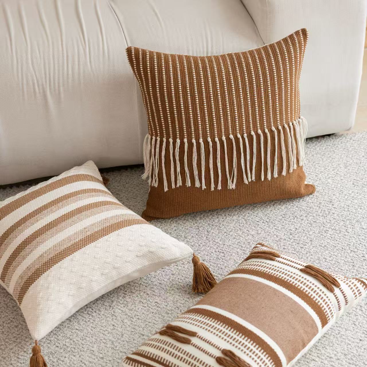 Transfronterizo nuevo estilo nórdico retro línea geometría jacquard bordado cojín muebles sofá sala de estar residencial hotel image 3