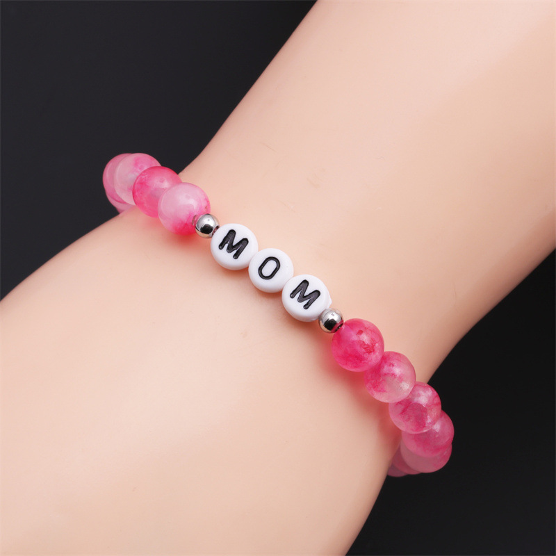 Europa y América simple transfronteriza joyería de piedra natural con cuentas de melocotón rosa mamá pulsera de cuentas pulsera del día de la madre para las mujeres