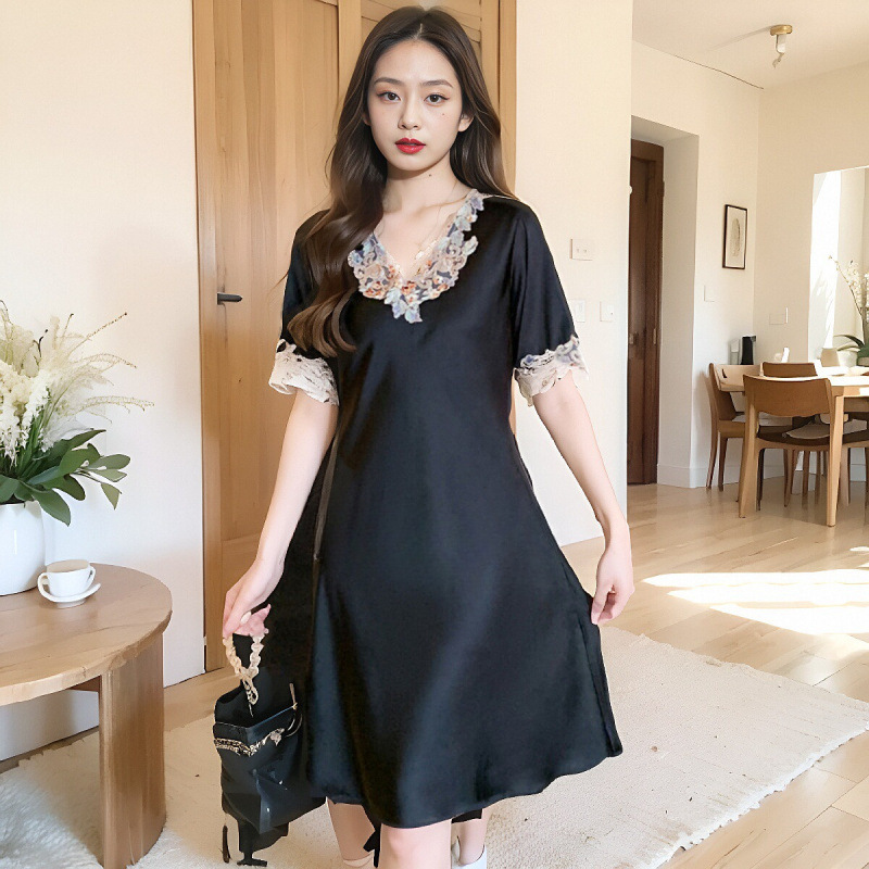 D 블랙 레이스 잠옷