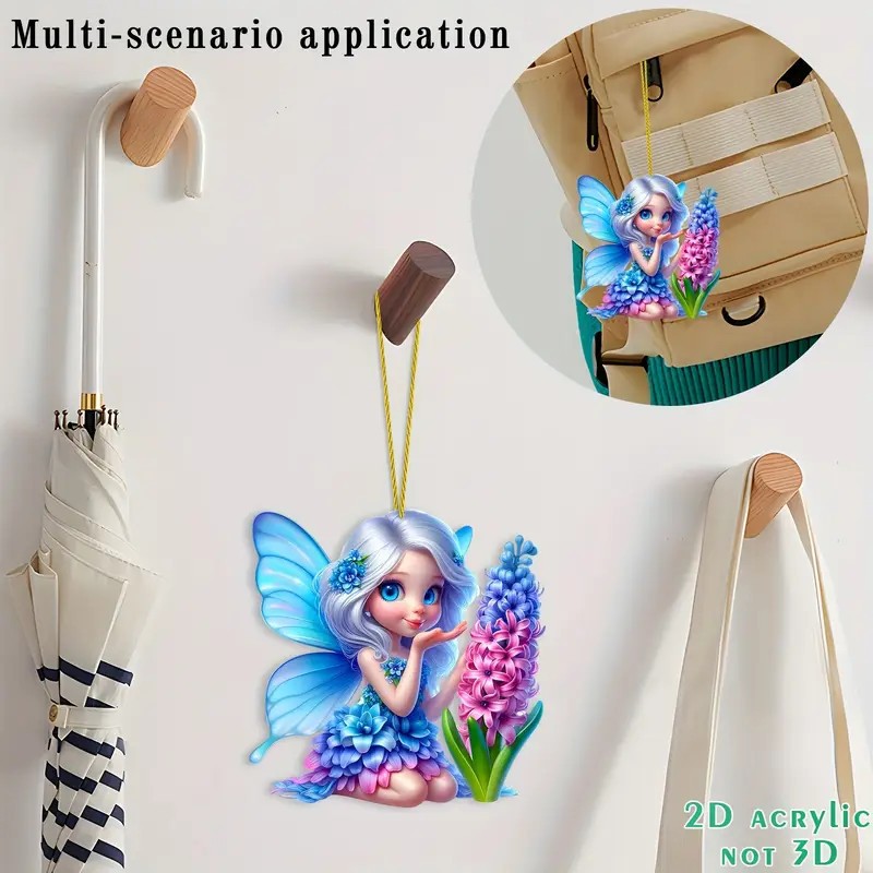 Nuevo acrílico transfronterizo flores de hadas colgante de vacaciones plano espejo interior decoración colgante mochila colgante image 3