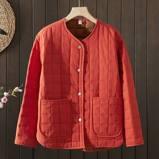 冬季复古大口袋加厚棉衣外套女全棉夹棉棉袄保暖圆领棉服