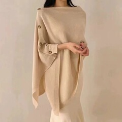 秋冬氛围感羊毛针织披肩女外搭叠穿不规则洋气老钱风羊绒斗篷上衣