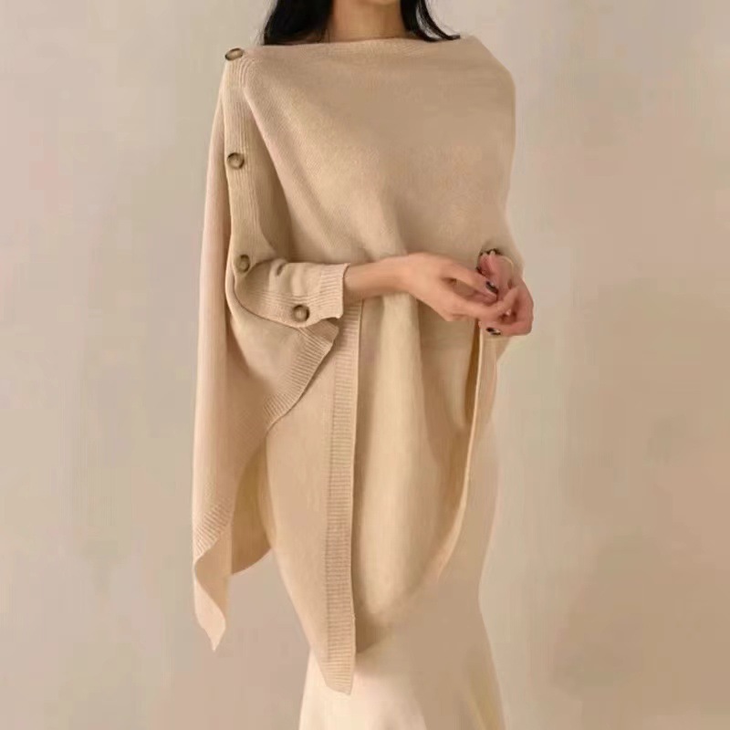 秋冬氛围感羊毛针织披肩女外搭叠穿不规则洋气老钱风羊绒斗篷上衣|undefined