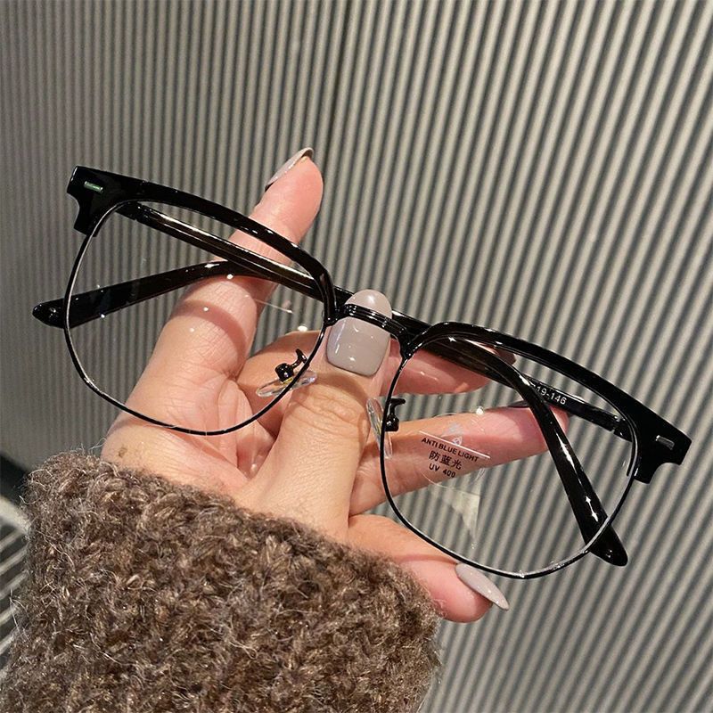 Retro medio marco gafas de tecnología hombre marco negro estudiantes de literatura y arte miopia simple gafas de luz plana anti-luz azul marco de gafas image 9