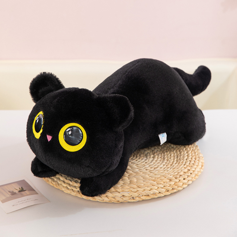 Popular Black Cat Plush Toy Cute Cat Stuffed Animal Doll Sleeping Pillow Children's Birthday Gift Wholesale