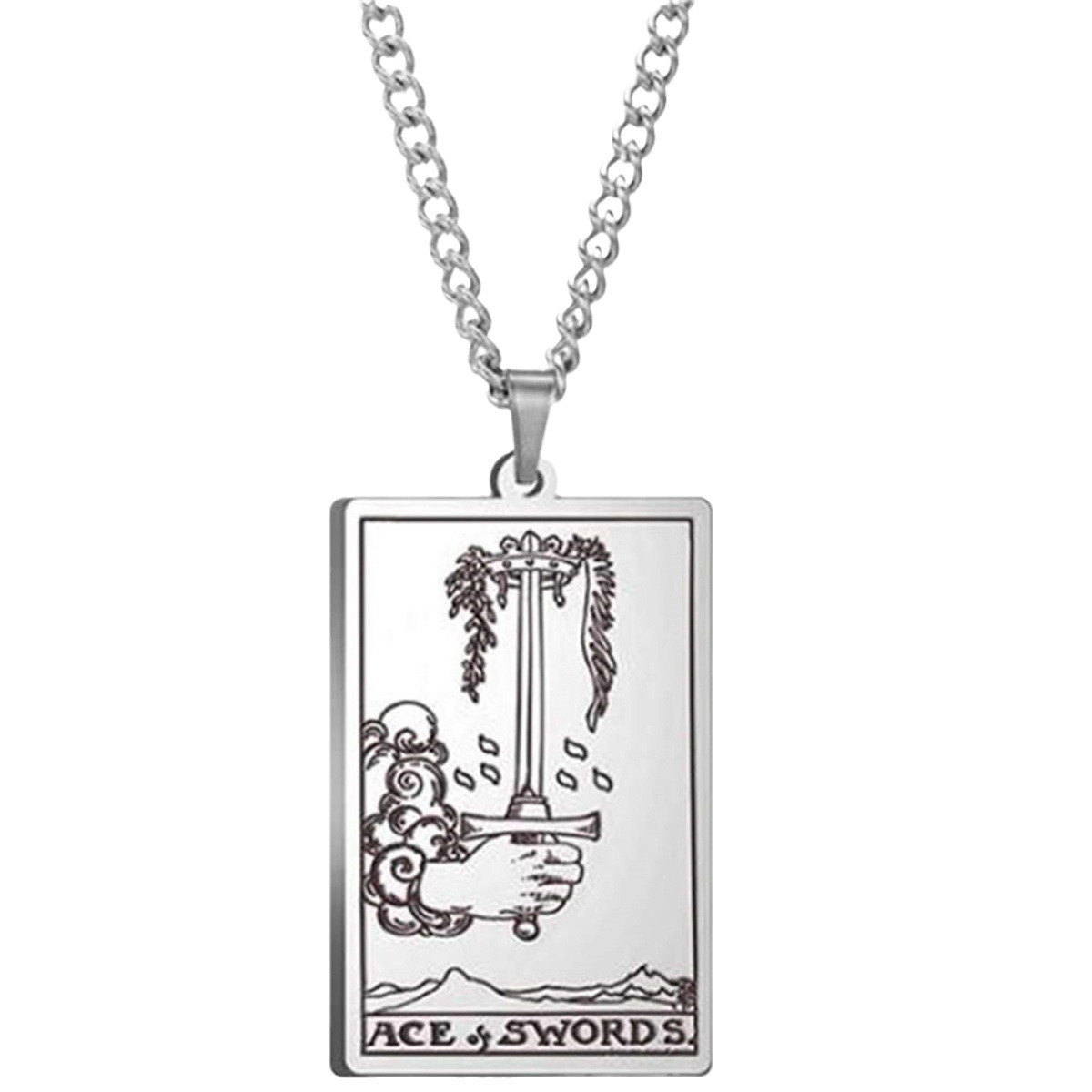 Collana con carte dei tarocchi, ciondolo rettangolare in acciaio al titanio, catena per maglioni, collana hip-hop_voghion.com