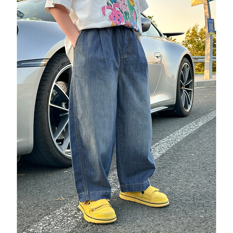 パンダ Yuanyuan 子供ソフトジーンズ夏薄い 2025 夏の新しい男の子パンツ防蚊パンツズボン