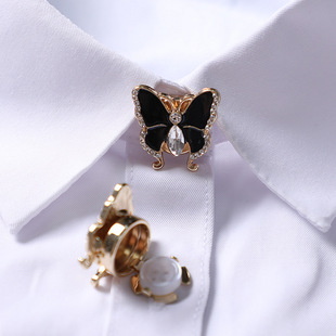 in stock women's three-dimensional butterfly rhinestone shirt cufflinks cuffnails cross-border fashion design shirt neckline decorative jewelry