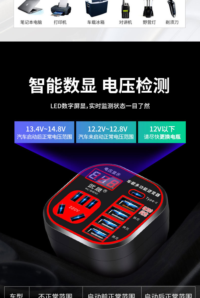 Car inverter 12v24v to 220v high-power car power converter multi-function socket charger
