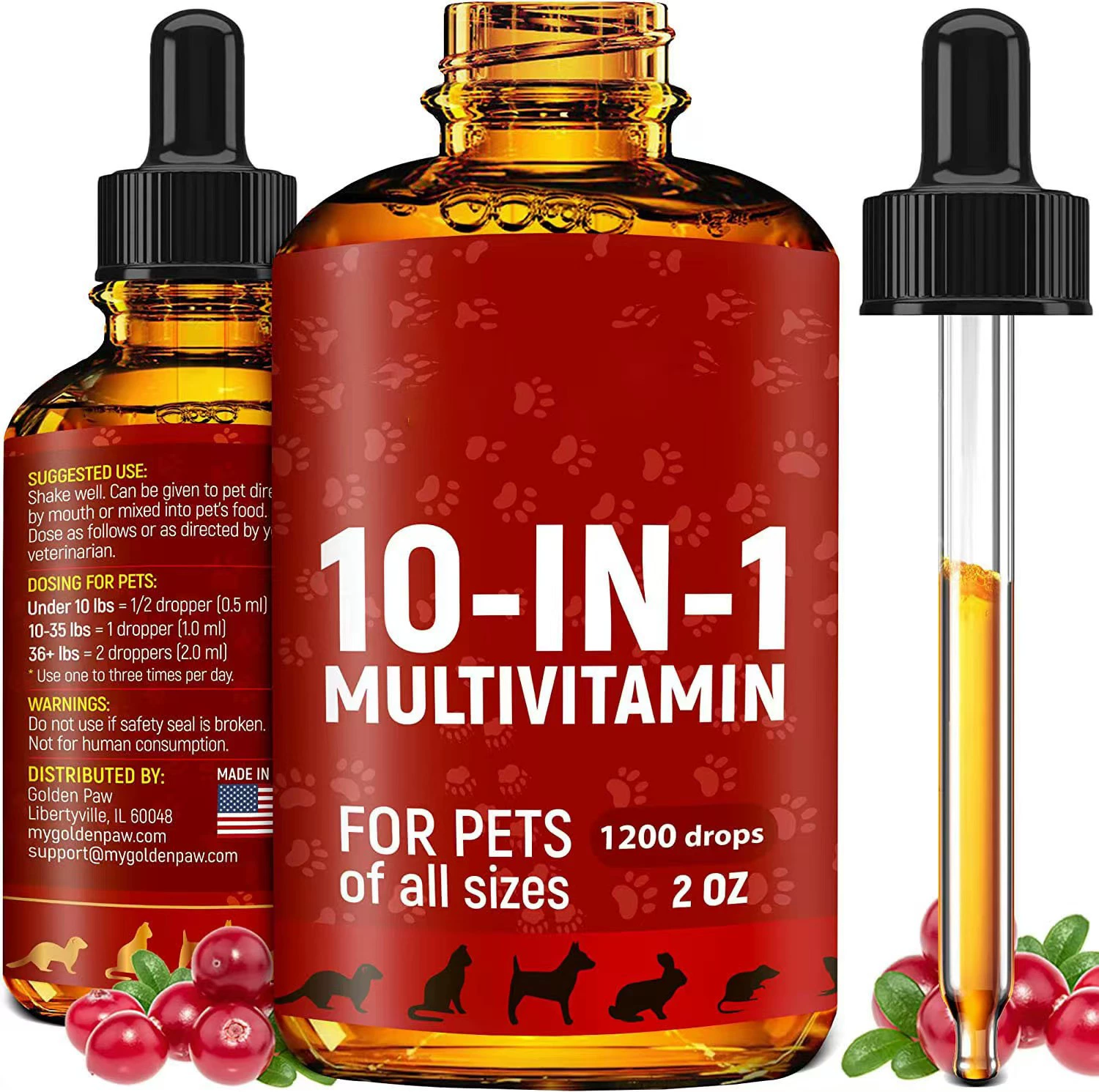 Hanyun Pet Cat Dog Клюквенная добавка 10 в-1 Комплексное витаминное дополнение с несколькими витаминными каплями