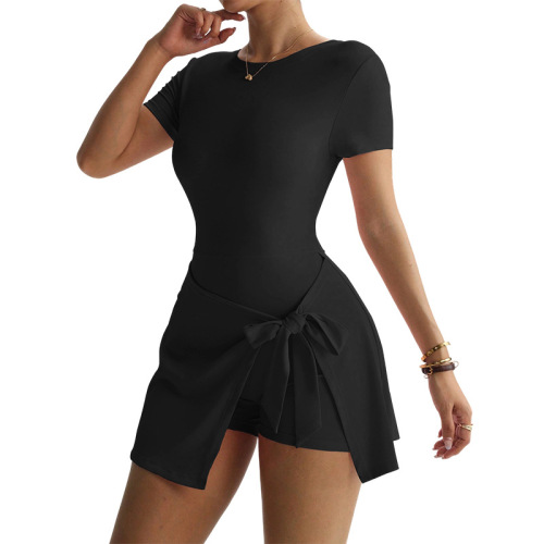 Yoga onepiece skirt, tight back, fake two-piece outdoor fitness, anti-exposure sports, tennis dress, women's cross-border exclusive