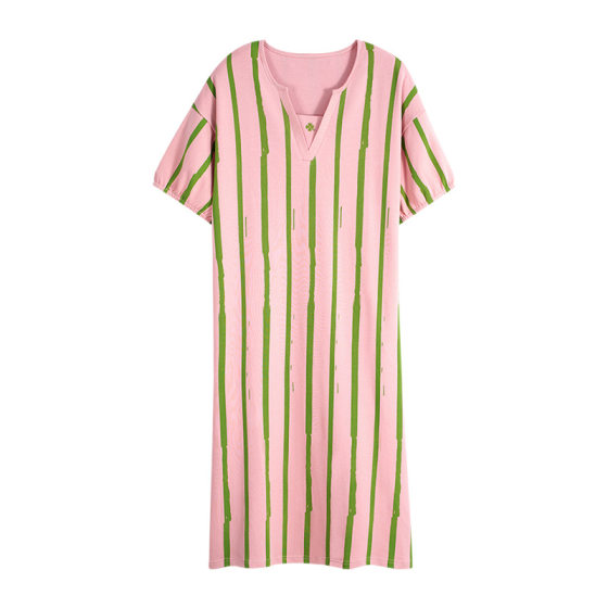 Pure Cotton Nightgown Women's Summer Short-sleeved 2025 Style Simple Stripe Double Color Outer Wearing Home Clothes dress