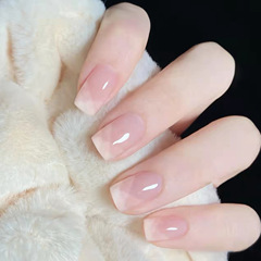 Wearable fake nail net oblique French style gentle nude color nail stickers removable nail art finished nail