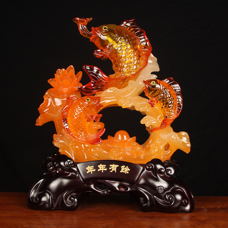 仿玉石聚财鲤鱼家居摆件 年年有余乔迁新居礼品客厅电视柜装饰品