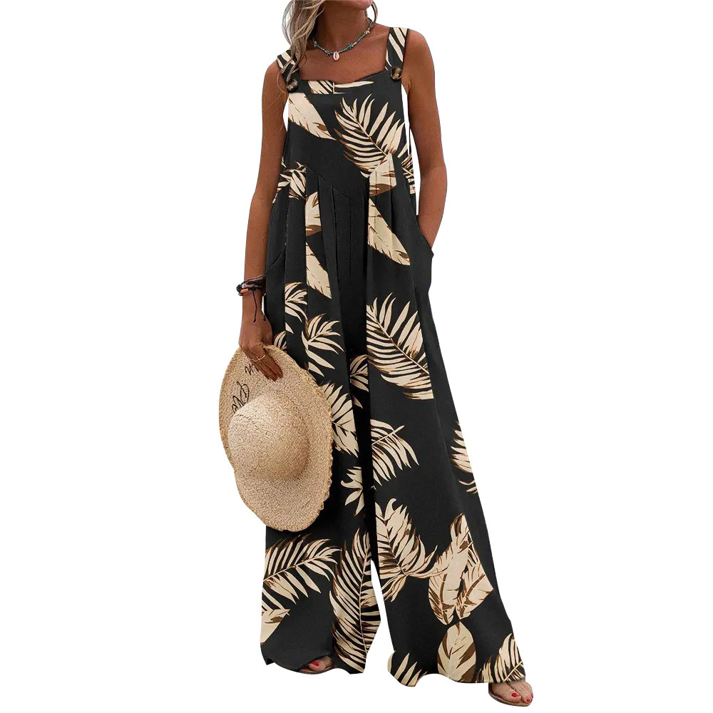 Mono de mujer estilo europeo y americano 2026, estilo vacacional, nuevo estampado de verano de Amazon, pantalón de pierna ancha con tirantes sueltos e informales. image 8