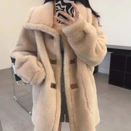 海宁皮草2024冬新款羊剪绒皮草外套女皮毛一体两面穿休闲羊毛大衣