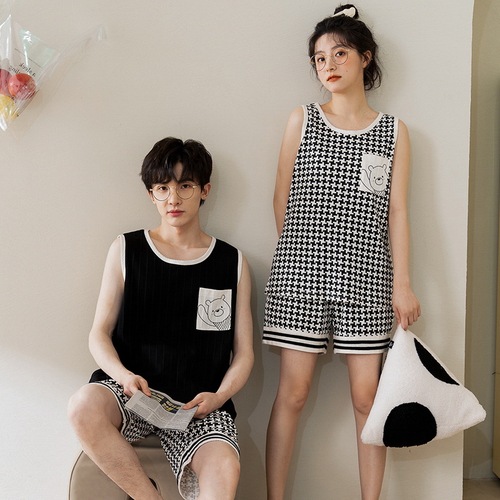  New Couple Pajamas Women's Summer Sleeveless Vest Set Cute Cartoon Home Clothes Men's Thin Plus Size