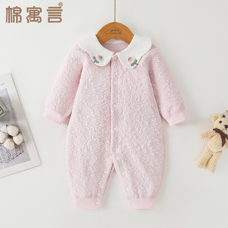 婴儿秋冬连体衣三层空气层夹棉保暖衣宝宝哈衣爬服洋气女孩外出服|undefined