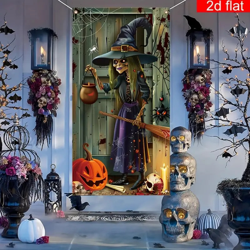 Amazon Halloween Witch Horror Skeleton Decoration 210D Polyester Door Cover Porch Atmosphere Arrangement Props Hanging Cloth Amazon Halloween Witch Horror Skeleton Decoration 210D Polyester Door Cover Porch Atmosphere Arrangement Props Hanging Cloth