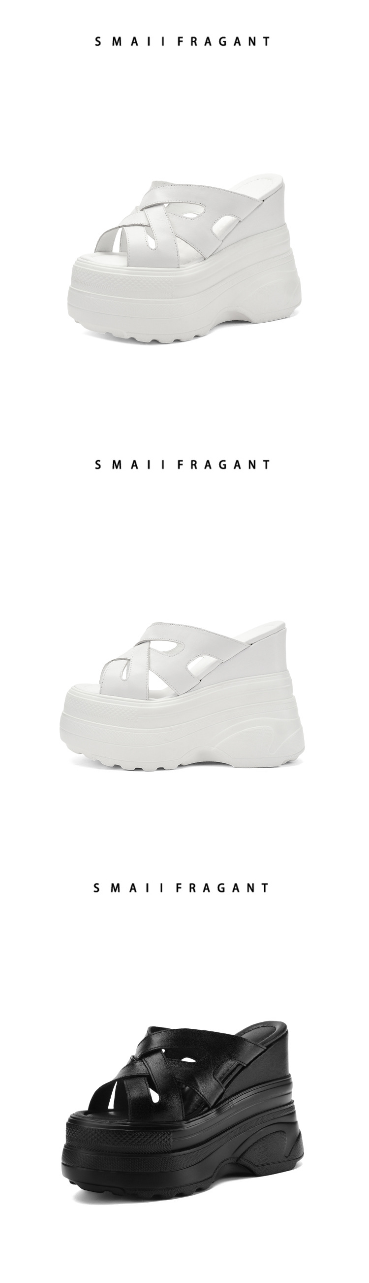 Sandal đế xuồng cao gót 14 cm quai chéo hở mũi mùa hè — Màu nâu, Màu đen, Màu trắng chi tiết 14