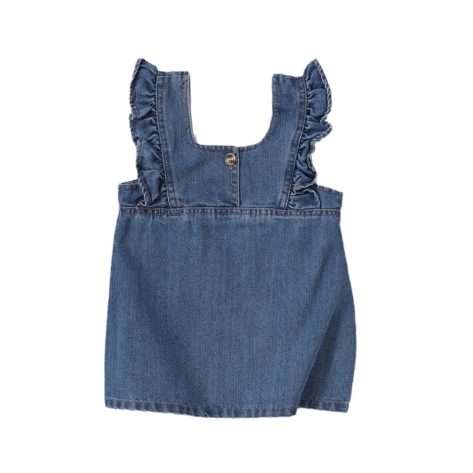 INS estilo coreano bebé niña primavera y otoño nuevo vestido estilo occidental hongo encaje lavado Denim PANA vestido de suspensión
