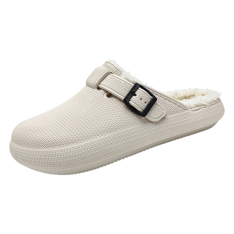 Cotton slippers men's and women's same autumn and winter home wear thick bottom non-slip fleece-lined warm closed toe couple half slippers Boken shoes