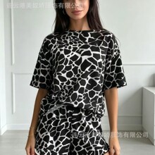 欧美2026新款跨境豹纹亚马逊套装大码印花春夏季时尚睡衣pajamas