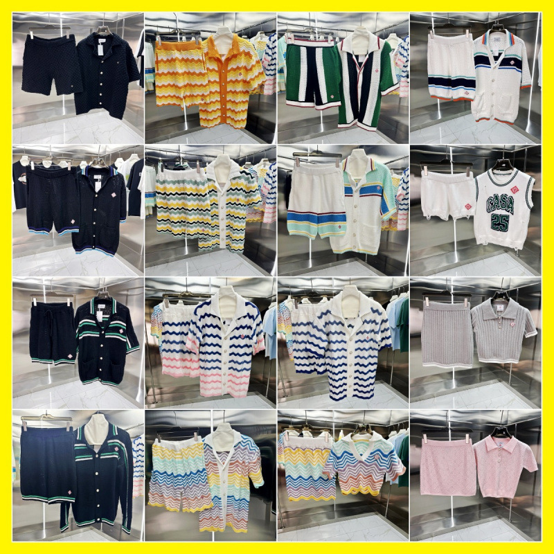 Foreign Trade Casa Casablanca Knitwear Sweater Short-Sleeve Jacquard Cardigan Polo Shirt Couple Shorts Set