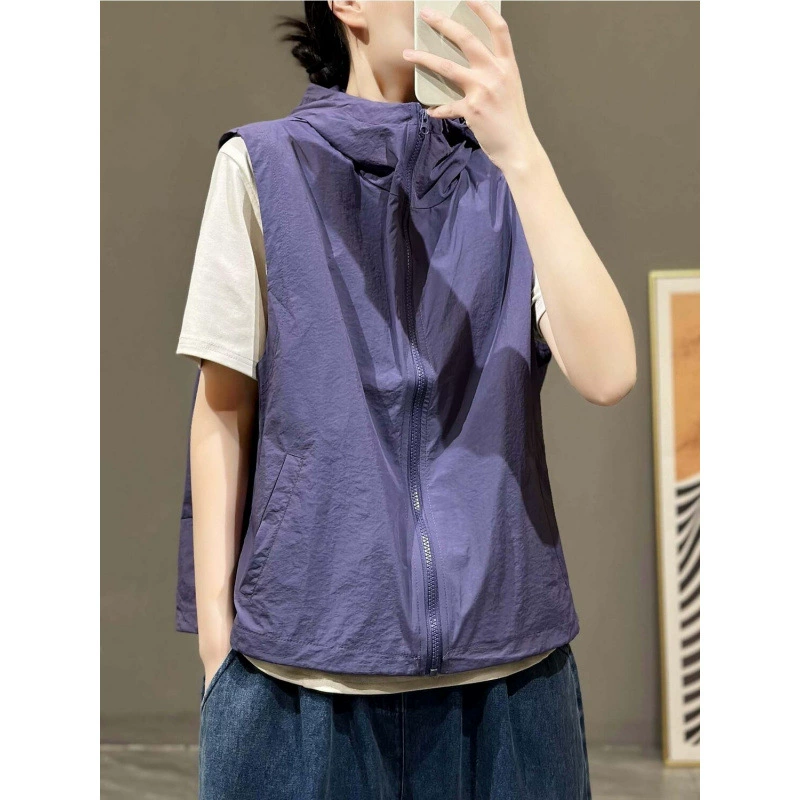 Весенне-летний тонкий жилет на молнии с капюшоном, защита от солнца, модный универсальный жилет