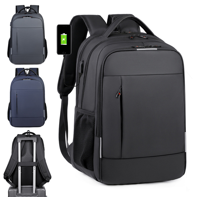 Multifunctional USB Charging Backpack, Large Capacity Men's Business Computer Bag, Simple Casual Backpack with Printed Logo