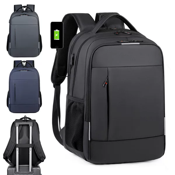 Multifunctional USB Charging Backpack, Large Capacity Men's Business Computer Bag, Simple Casual Backpack with Printed Logo