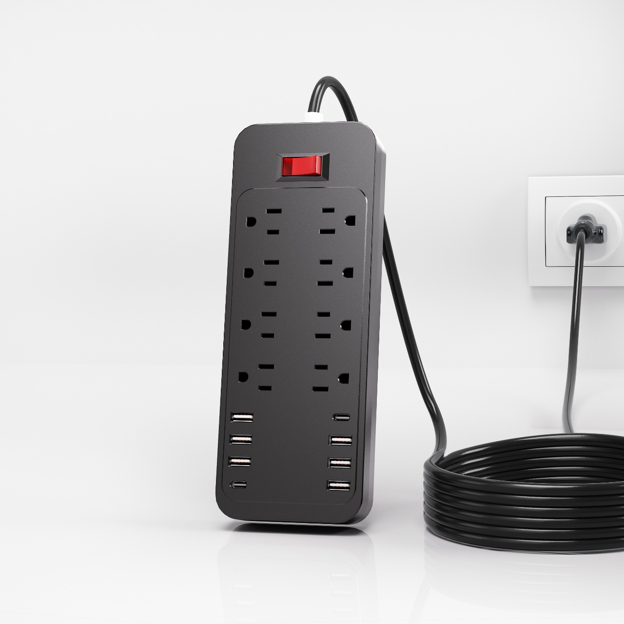 El nuevo enchufe de cableado USB doméstico transfronterizo estándar de EE. UU. Con sobretensión de 8 posiciones, enchufe estándar de EE. UU. Con enchufe de regleta de sobrecarga