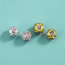 S999足银配件镶钻爱心隔珠五角星散珠DIY水晶手链手串串珠饰品