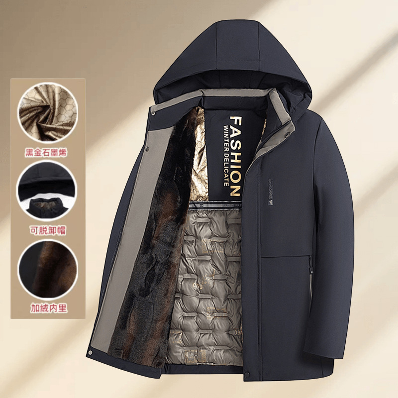 ·中老年男士加棉加厚款派克服休闲可拆卸帽子款加绒加厚爷爷外套