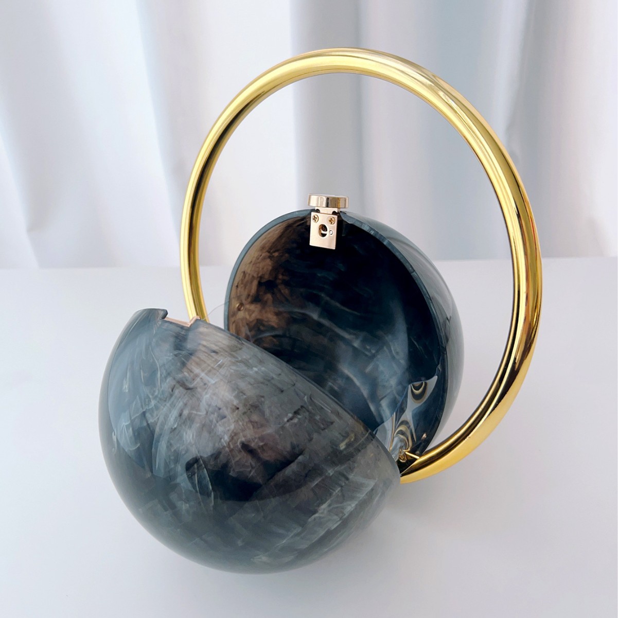 2025 New Spherical Evening Bag Electroplated Handle Luxury Handbag Marble Pattern Minimalist Runway Wholesale Bag - Thumbnail 4