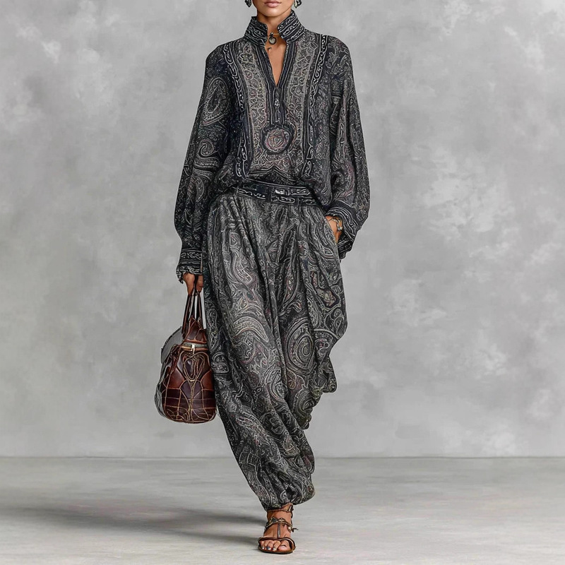 2025 Spring and Autumn New European and American Amazon Fashion Paisley Pattern Advanced Retro Style Suit