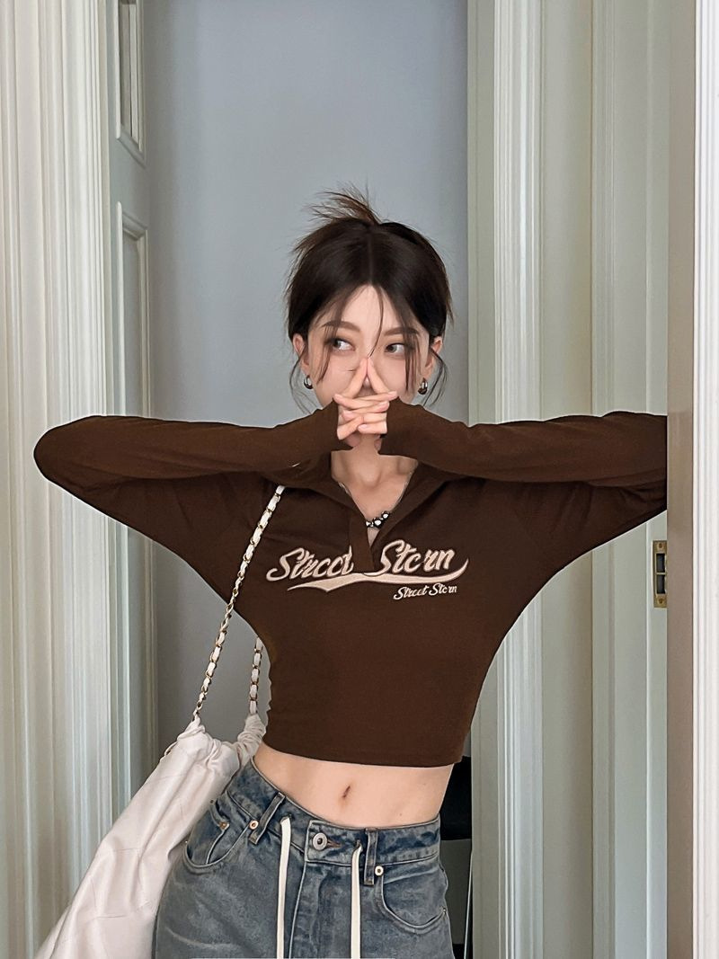 Vintage American Style Hot Girl T-Shirt For Women, Spring And Autumn Long Sleeve Short Jazz Dance Slim Fit Inner Wear_ecoleips.com
