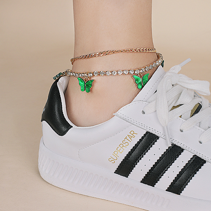 15g Weight Anklet Classification Wedding, Travel Occasion Women'S Gender Lake Blue, Pink, Red, Green, Yellow, Black Color Ins Internet Celebrity Bohemian Beach Multi-layer Butterfly Anklet Female Summer Europe And America Cross Border New Accessories Rhinestone Foot Ornaments 2