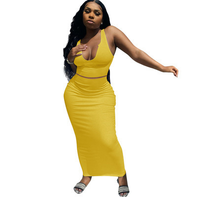 V-neck camisole suit sleeveless long dress NSYF62640