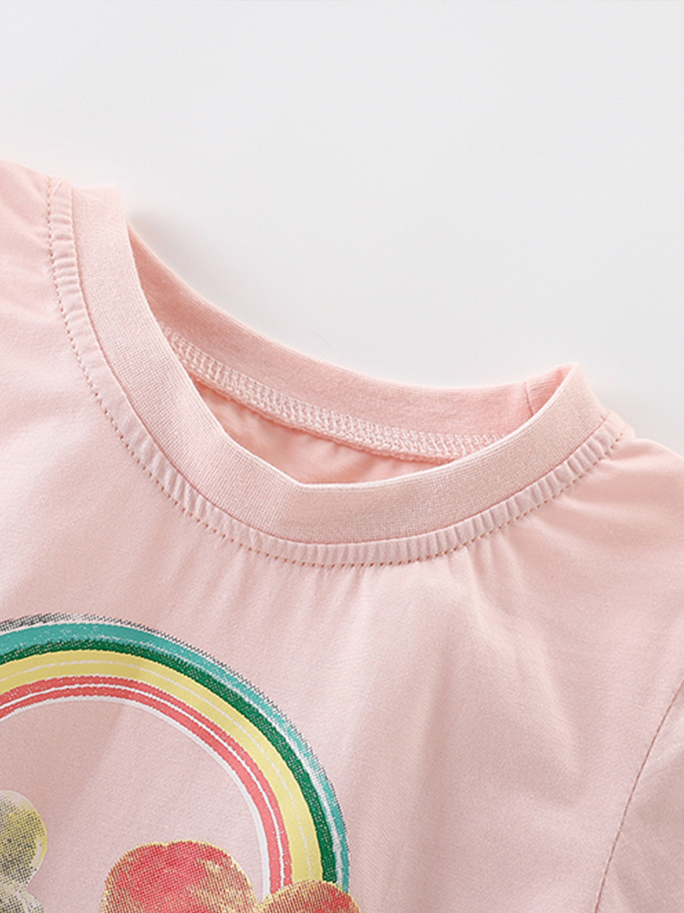 Malwee camiseta de niñas verano nuevo estilo europeo y americano para niños de cuello redondo impresión lindos mangas cortas ropa casual para niños