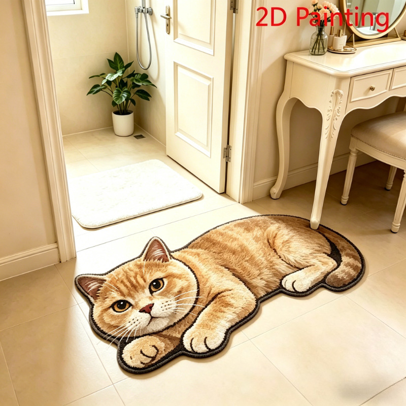 Transfronterizos de dibujos animados felinos imitando almohadillas de cachemir inodoro visual 3D absorción de agua alfombra de suelo sucia alfombra de suelo de baño doméstica resistente al desgaste