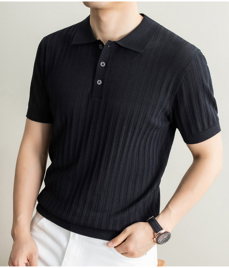 Men's Ice Silk Breathable Polo Shirt Short Sleeve Hollow Out Jacquard Knit Summer Casual Loose Versatile Top_viptrois.com