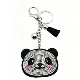 创意新款镶钻卡通熊猫钥匙扣女士包包车钥匙配饰挂件小礼品