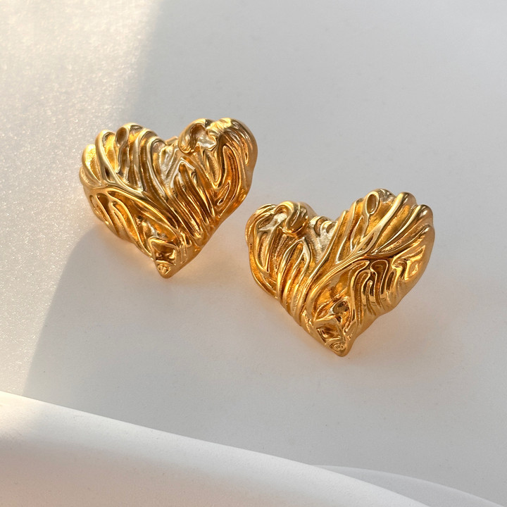 15g Weight Ion Plating (IP) Gold Plating Process Titanium Steel 18k Gold Plated Retro Heart Shape Plating Earrings Necklace
