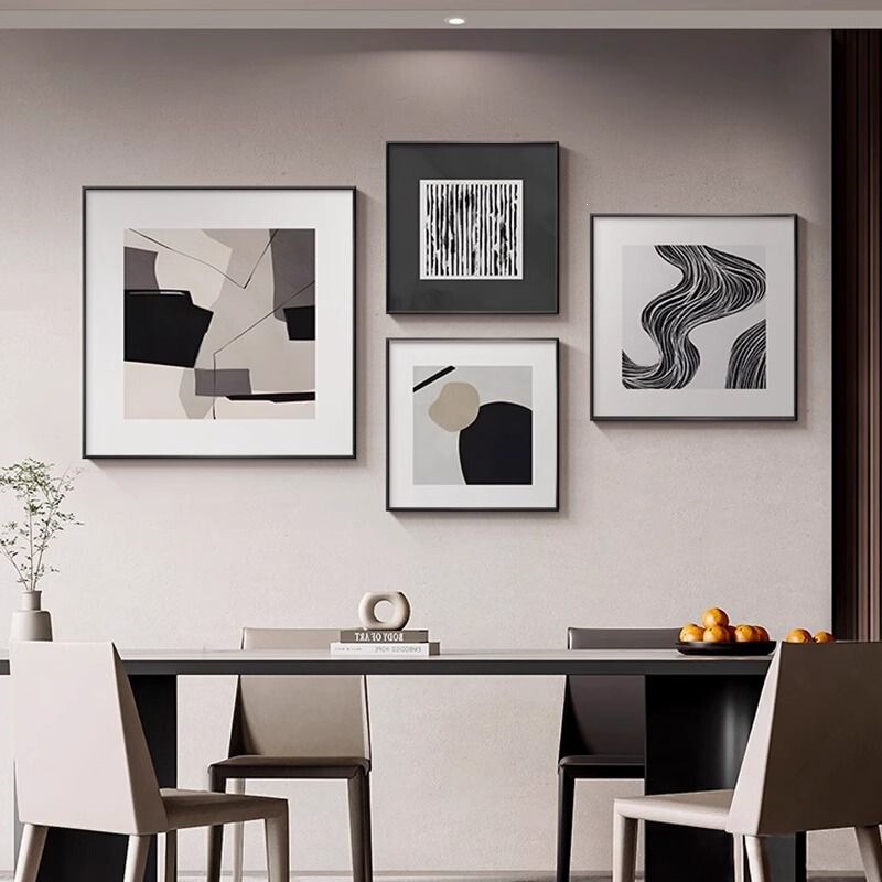 Black and white, high-end restaurant-style decorative paintings, abstract art, living room wall art, modern and minimalist square combination, bedroom wall murals Black and white, high-end restaurant-style decorative paintings, abstract art, living room wall art, modern and minimalist square combination, bedroom wall murals