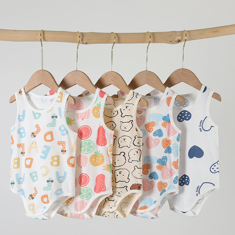 Baby's Vest Triangle Bag Fart Clothes Pure Cotton Summer Thin Belly Protecting Infants' One-piece Sleeveless Pajamas Summer Clothes