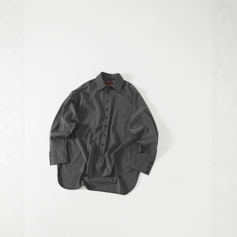 Christopher Nemeth Knotted Shirt Jacket Japanese Style Retro Vertical Stripess Ins Loose and Casual